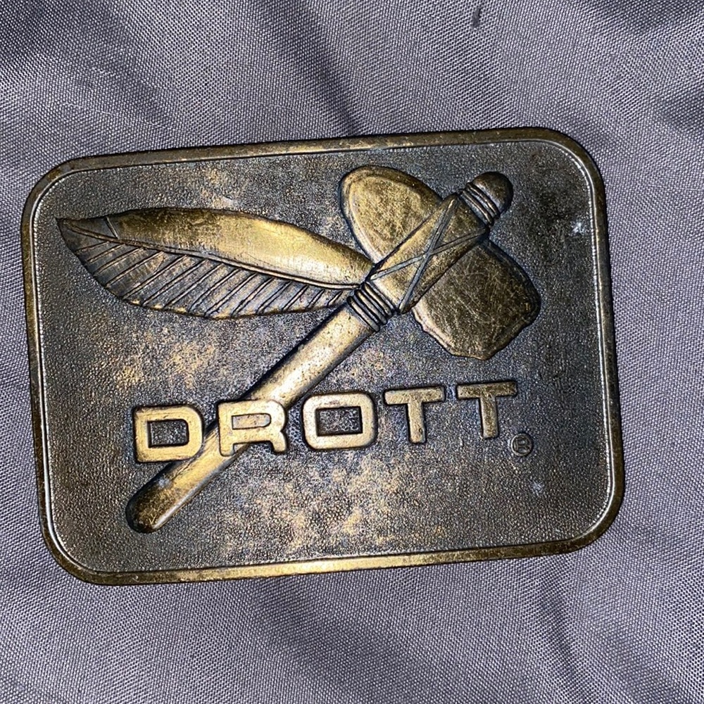 Vintage Drott Manufacturing Company Tomahawk Construction Square Belt Buckle